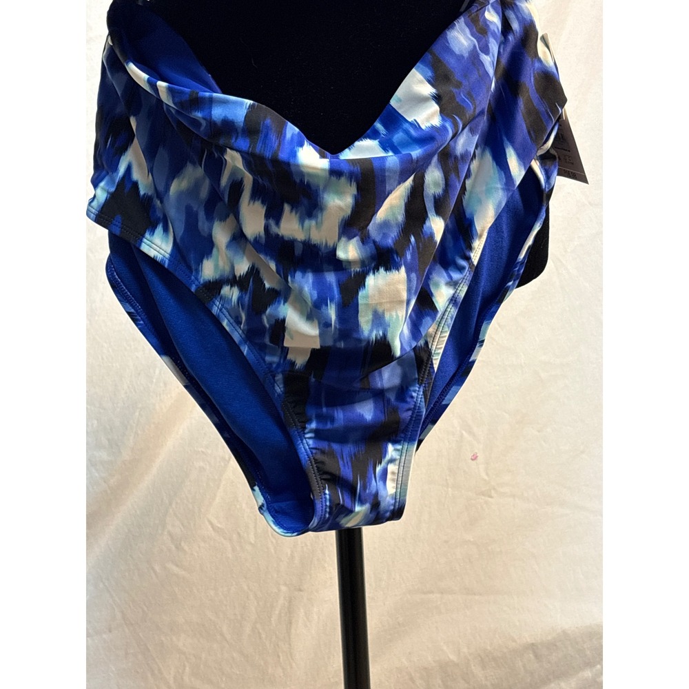 Time and Tru Blue Abstract Ikat High Waist Bikini Set Cutout Top NEW - Picture 4 of 12